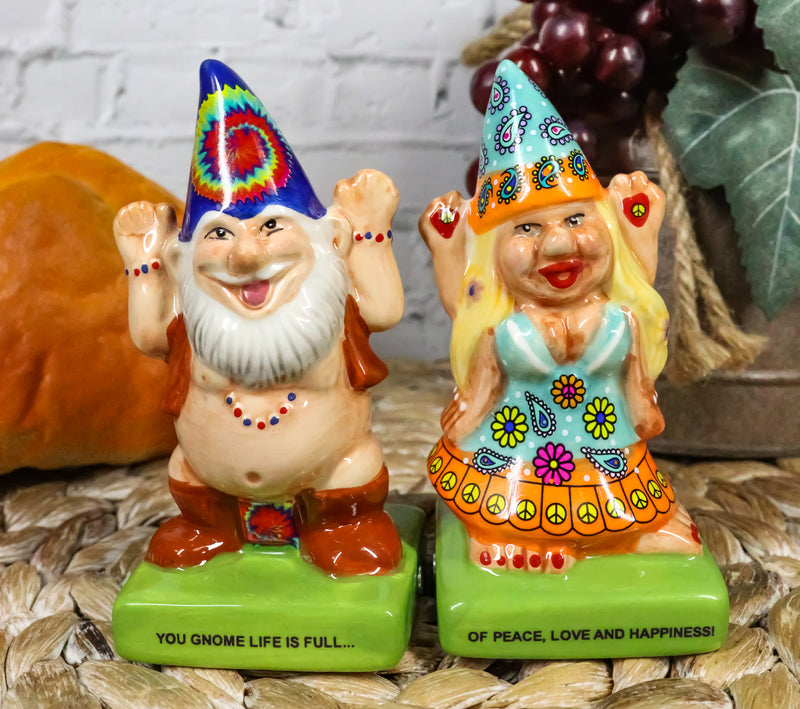 Kissing Mr & Mrs Gnome Couple Magnetic Salt Pepper Shakers Ceramic Figurine  Set