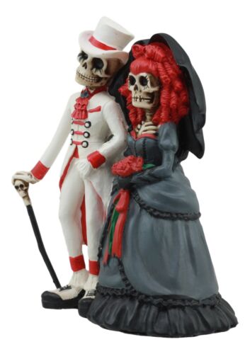 Day Of The Dead Skeleton Couple Wedding Statue Gothic Skeleton Cake Toppers - Ebros Gift