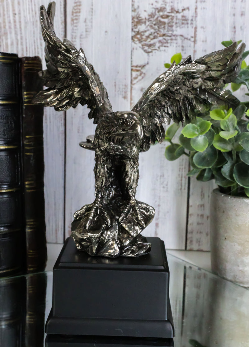 Silver Wings of Glory Bald Eagle Statue 7.75"Tall Silver Electroplated Resin