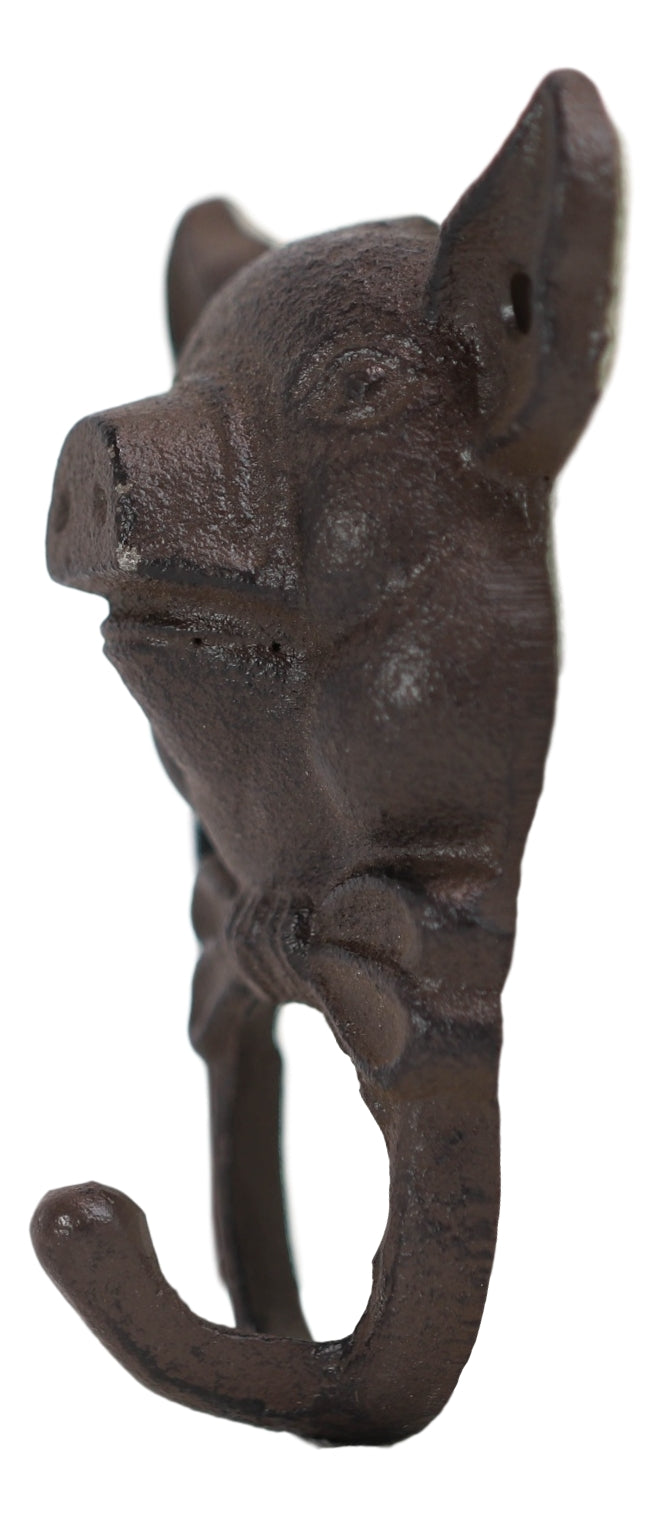 Cast Iron Vintage Farmhouse Rustic Butler Pig Head with Bowtie Wall Coat Hook