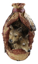 Rustic Southwestern Indian 2 Wolves Dreamcatcher Feathers Floral Vase Sculpture