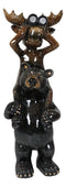 Whimsical Bull Moose Elk Sitting On Black Bear Shoulders W/ Binoculars Figurine