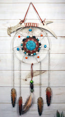 Southwestern Tribal Boho Chic Antler Turquoise Rocks Feathers Wall Dreamcatcher