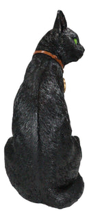 Wicca Witchcraft Green Eyed Moon Black Cat With Pentagram Necklace Figurine
