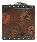 Rustic Vintage Blooming Floral Red Roses Faux Tooled Leather Tissue Box Cover