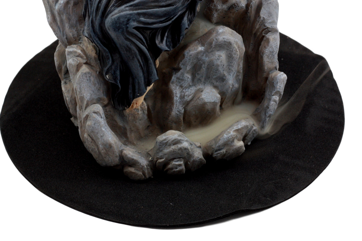 Ebros Gothic Dark Angel W/ Shadow Dragon On Waterfall Rocky Cliff Figurine 7.5" H