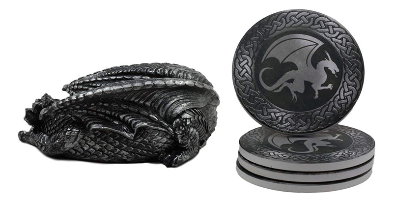 Ebros Medieval Hour Of The Dragon Coaster Set 6.5"L Holder With Four Coasters