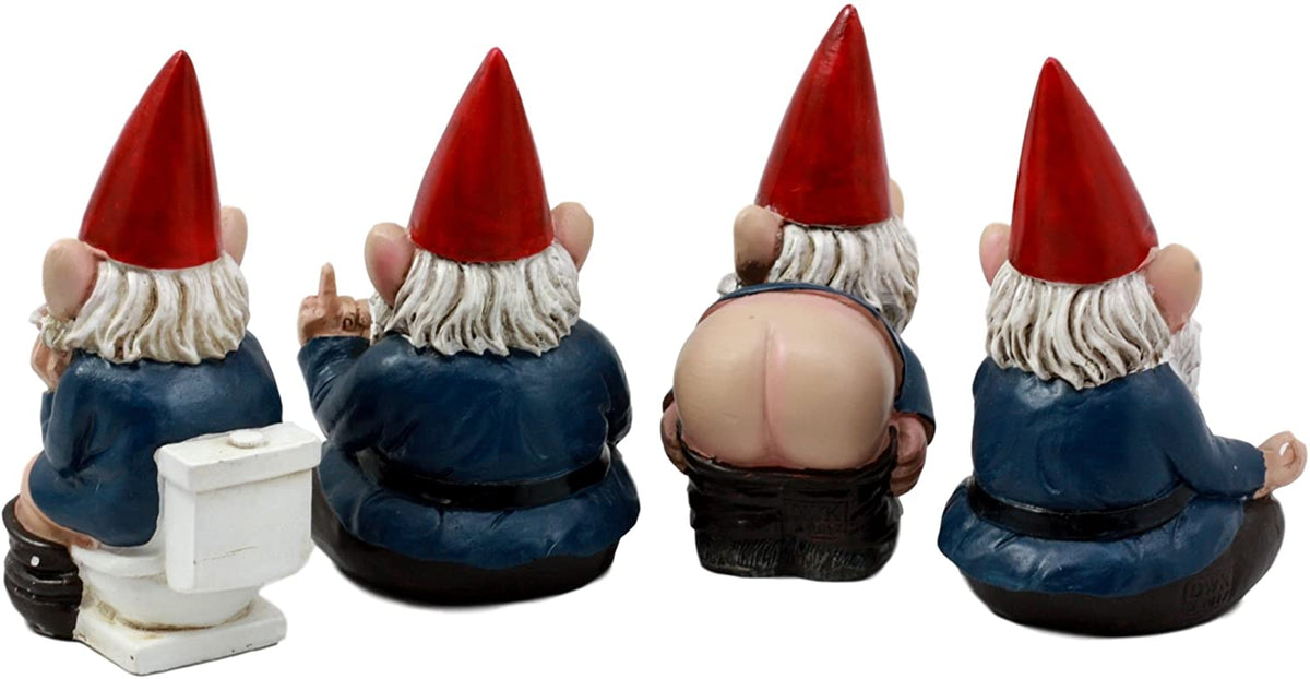 Ebros 4" Tall Badass Naughty Gnome Figurines Collectible Set of 4 Dwarf Decors