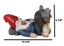 Whimsical Holiday Tipsy Drunk Garden Gnome Sleeping Near Squirrel Wine Holder
