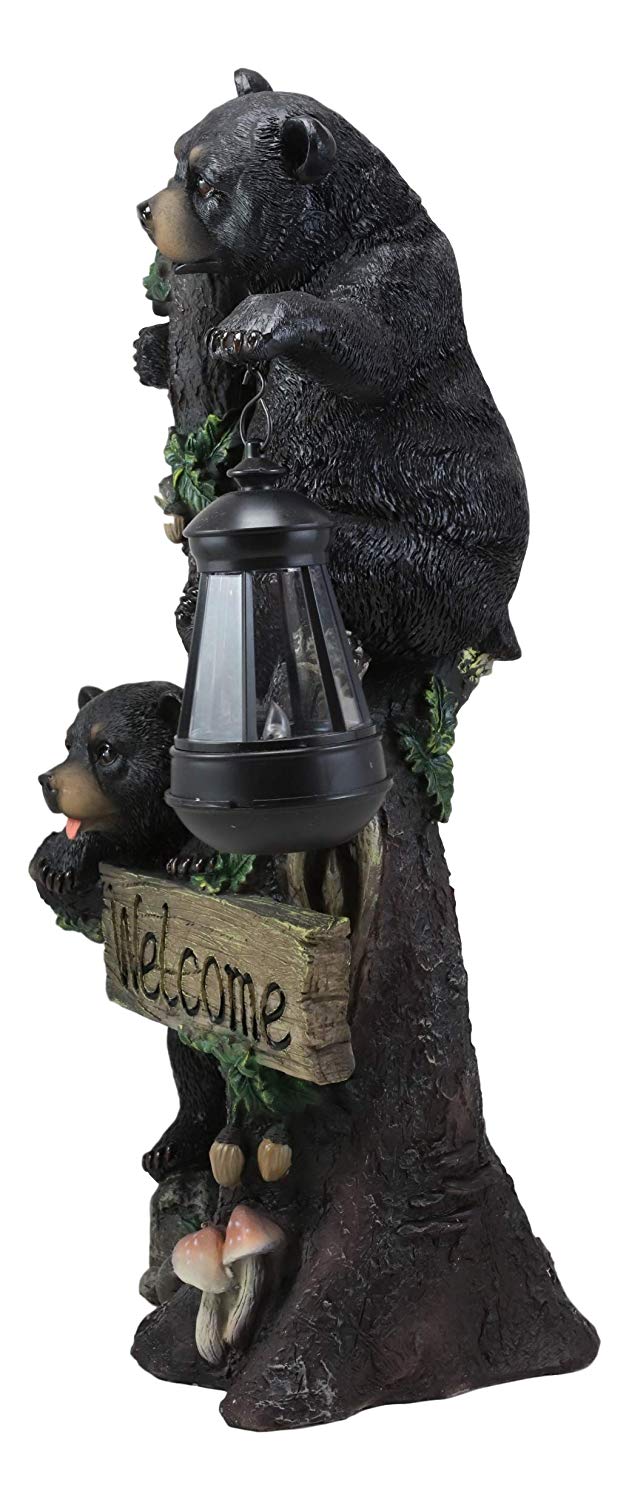 Ebros Climbing Black Bear Cubs Garden Light Welcome Statue Figurine Solar LED Lantern - Ebros Gift