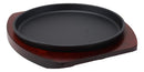 Ebros Personal Size Cast Iron Sizzling Fajita Pan Skillet Japanese Steak Plate With Wood Underliner Base Restaurant Home Kitchen Cooking Supply (Round 8.75"Diameter)