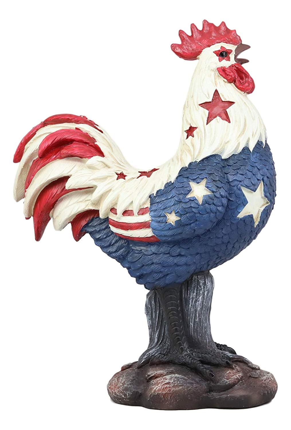 Ebros Large Good Morning America Patriotic USA Flag Alpha Rooster Statue 12.25" Tall Taxidermy American Pride Chicken Home Decor Sculpture Great Gift for Rustic Western Country Lovers Farmers