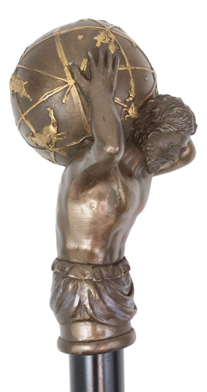 Ebros Greek Titan God Atlas Bearing Globe Decorative Prop Walking Cane 39"H - Ebros Gift