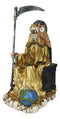 Seated Gold Santa Muerte With Scythe Scales of Justice And Wise Owl Figurine 9"H