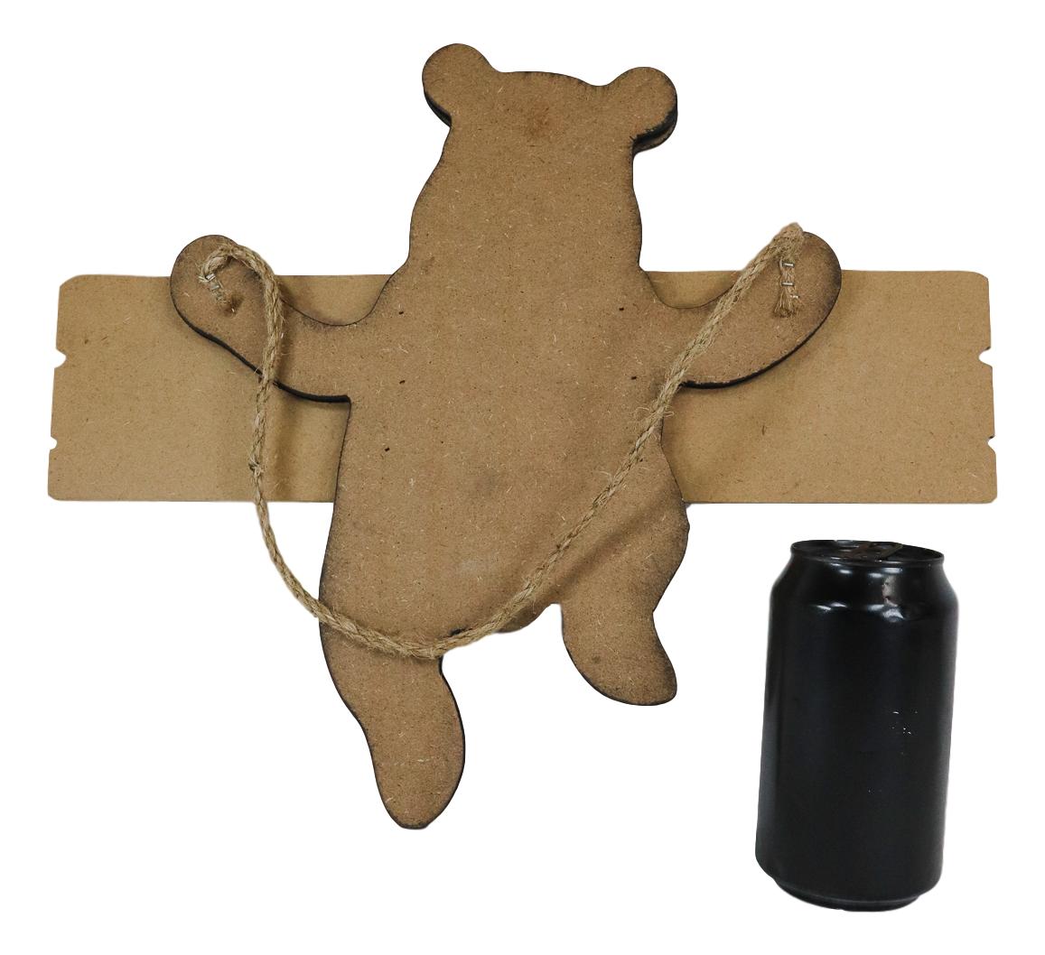 Black Bear Cub Hanging On Welcome Sign Plank MDF Wood Door Or Wall Decorative