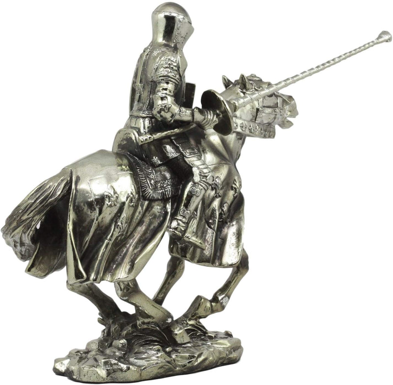 Ebros Medieval Suit of Armor Knight Jousting On Horse Statue Medieval Tournament Heavy Cavalry Champion with Lance Decorative Figurine