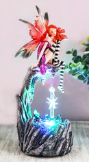 Ebros Gift Beautiful Jester Fairy Magenta On Cave Ledge With Crystal LED Night Light Figurine