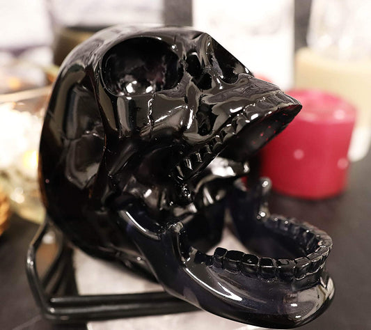 Ebros Black Translucent Jointed Cranium Skull Statue with Removable Jaw Bone