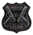 Ebros Protected By Guns Two Handguns Wall Decor Warning Sign Door Plaque 3D Figurine