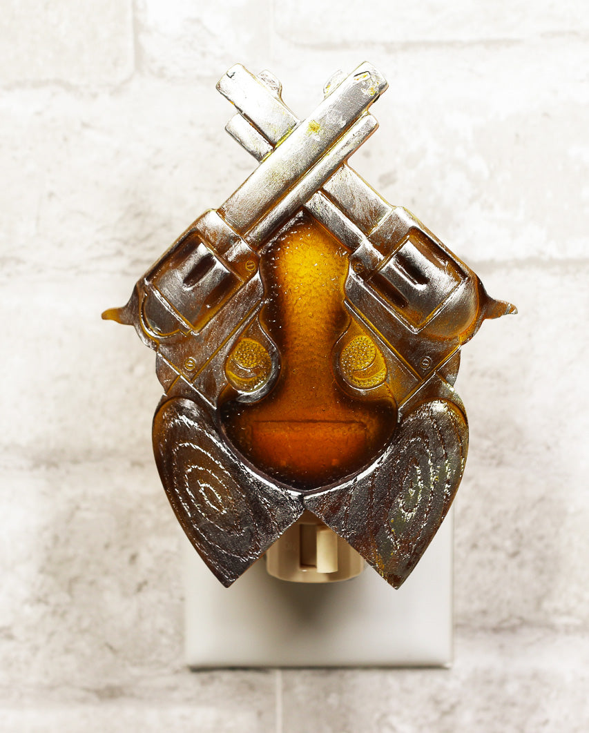 Rustic Western Cowboy Dual Crossed Six Shooter Guns Wall Plug In LED Night Light