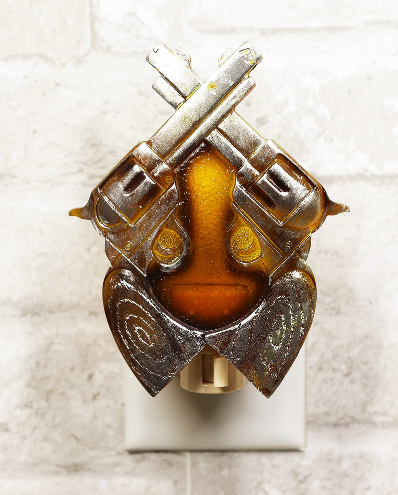 Rustic Western Cowboy Dual Crossed Six Shooter Guns Wall Plug In LED Night Light
