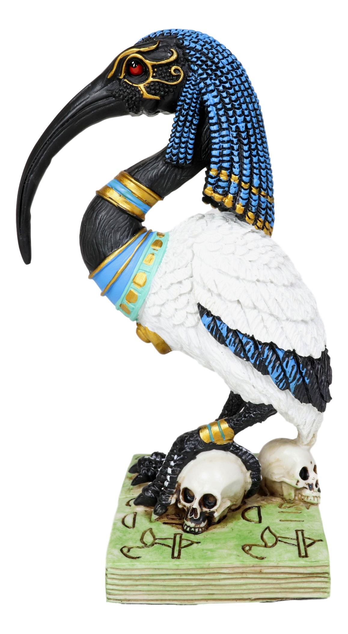 Egyptian God Ibis Headed Thoth White Flamingo Standing On Skull And Book Statue