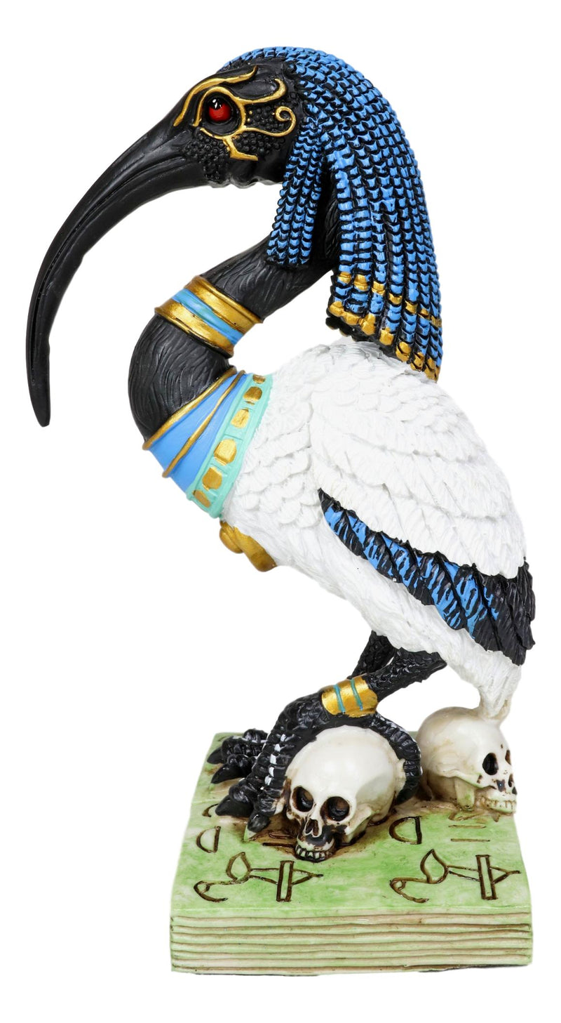 Egyptian God Ibis Headed Thoth White Flamingo Standing On Skull And Book Statue