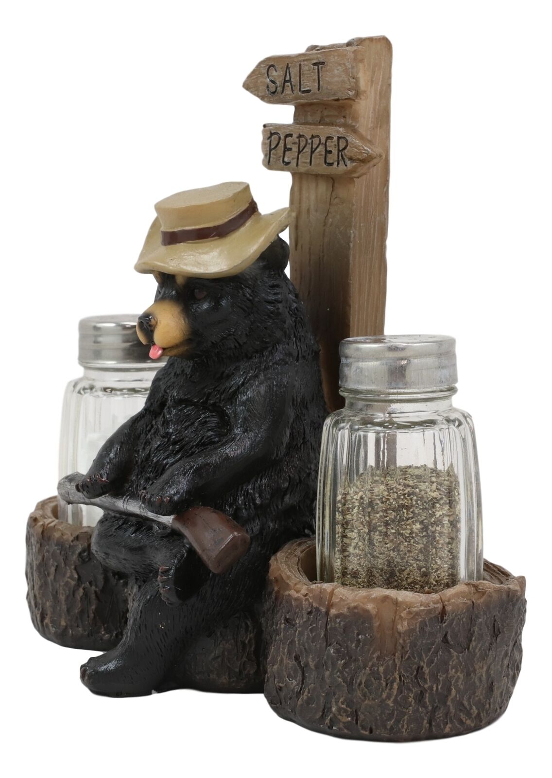 Ebros Western Papa Bear With Shotgun Salt And Pepper Shakers Holder Figurine - Ebros Gift