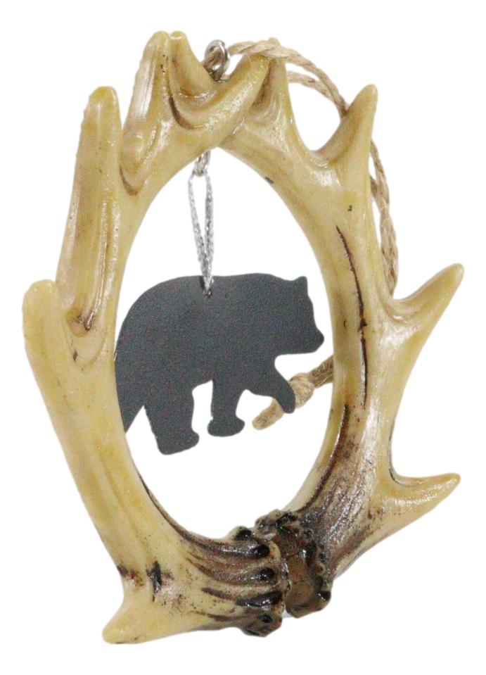 Rustic Western Black Bear Cutout Deer Antlers Set of 2 Christmas Tree Ornaments