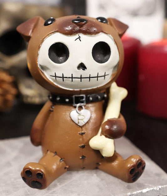 Ebros Larger Furry Bones Brown Rocky Holding Bone Skeleton 4"H Furrybones Skulls - Ebros Gift