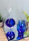 Japanese Blue Infused Glass Sake Set Cold Flask With Ice Pouch And 2 Blue Cups