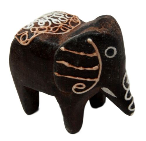 Balinese Wood Handicrafts Jungle Tribal Elephant Miniature Figurines Set 2"L