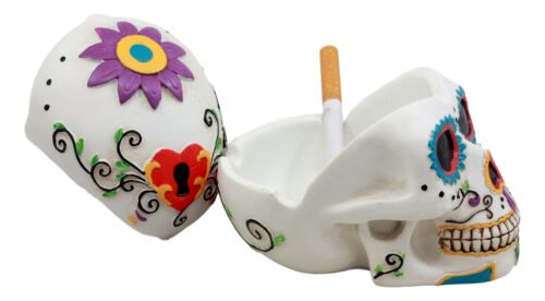 Ebros Day of The Dead White Sugar Skull Ashtray Tribal Tattoo Skull Figurine 5"Long - Ebros Gift