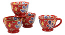 Ebros Colorful Vintage Victorian Style Floral Spring Blossoms Ceramic 14oz Mugs With Comfort Ridged Handle Set of 4 Coffee Tea Drink Cups (Red)