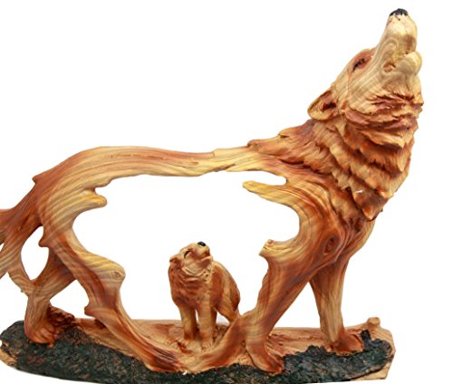 Ebros Howling Gray Alpha Wolf Figurine in Faux Wood Finish Home Decor Sculpture