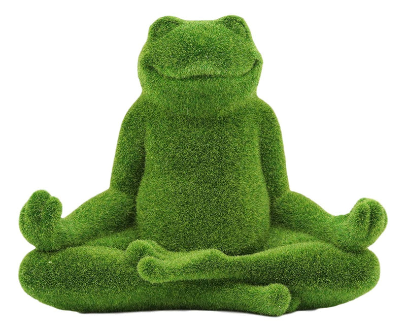 Ebros Whimsical Meditating Yoga Frog Garden Statue In Flocked Artificial Moss Finish