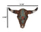 Western Turquoise Red Gems Cross Faux Leather And Wood Look Cow Skull Wall Decor
