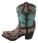 Western Cowboy Cowgirl Silver Beads Turquoise Boot Make Up Tools Or Pen Holder