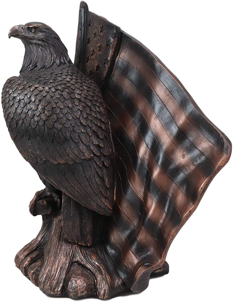 Ebros 10.5"H Lifelike USA Flag Patriotic Bald Eagle Perching On Tree Sculpture - Ebros Gift
