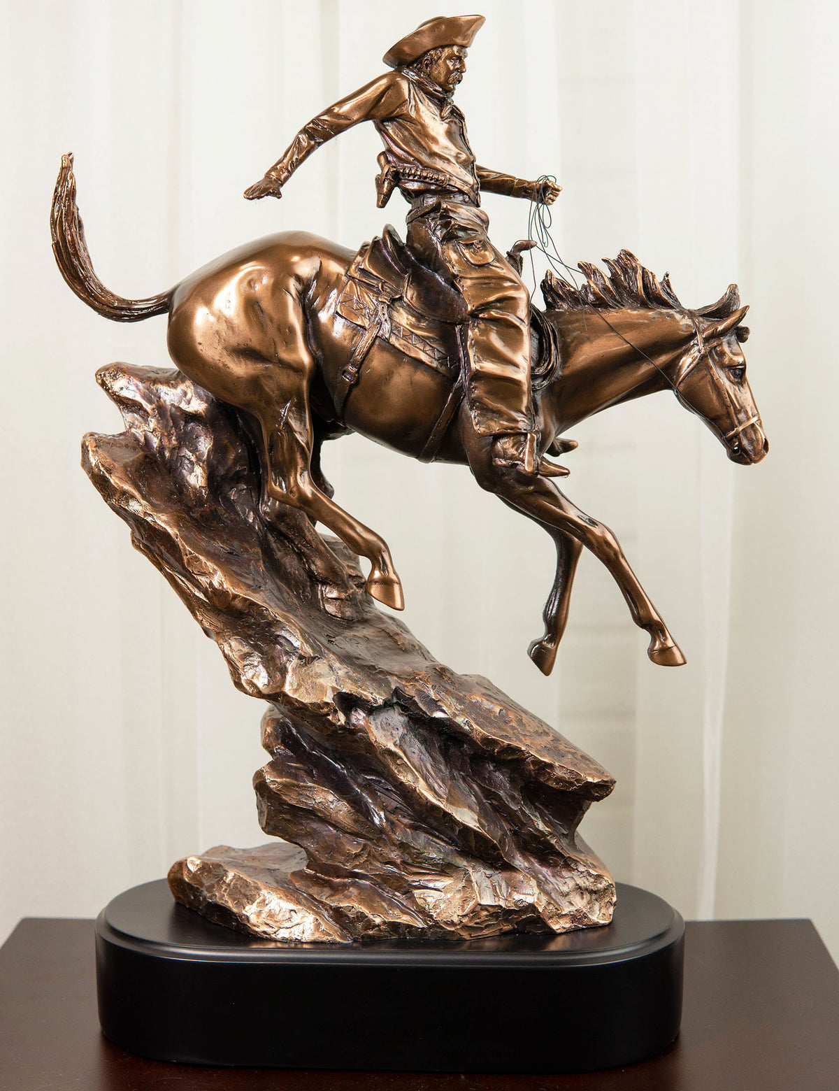 Ebros Rustic Wild West Cowboy Bandit Racing Down Rocky Slope On Horse Statue - Ebros Gift