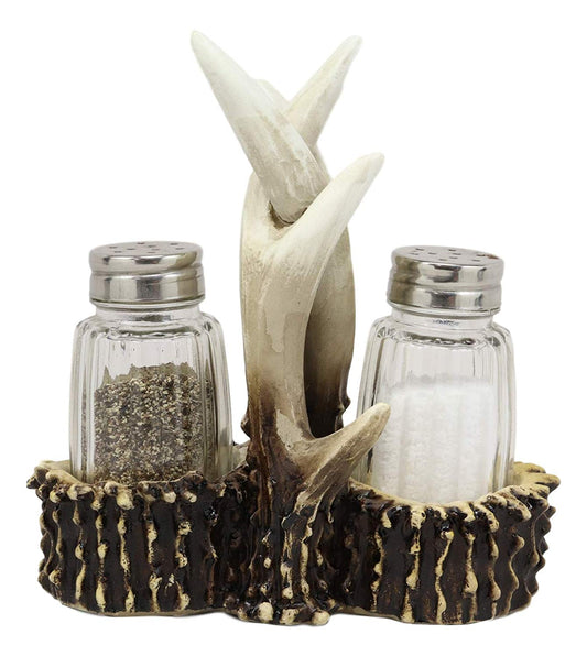 Ebros Rustic Romantic Love Symbol Entwined Deer Antlers Figurine Display Holder With Glass Salt And Pepper Shakers Home And Kitchen Dining Decorative Statue Cabin Lodge Decor