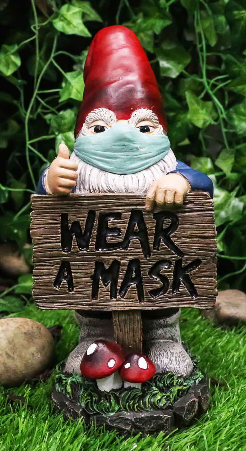 Health Freak Mr Gnome Wearing Protective Face Mask By 'Wear Mask' Sign Figurine