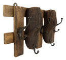 21" Long Rustic Antique Shoe Molds Horizontal Wood Rack Wall Plaque Coat Hooks