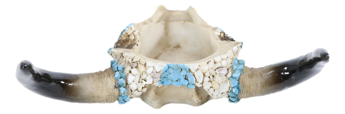 Western Turquoise And Red Teardrop Gems Mosaic Steer Cow Skull Decorative Box