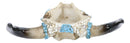 Western Turquoise And Red Teardrop Gems Mosaic Steer Cow Skull Decorative Box