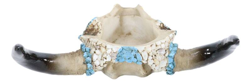 Western Turquoise And Red Teardrop Gems Mosaic Steer Cow Skull Decorative Box