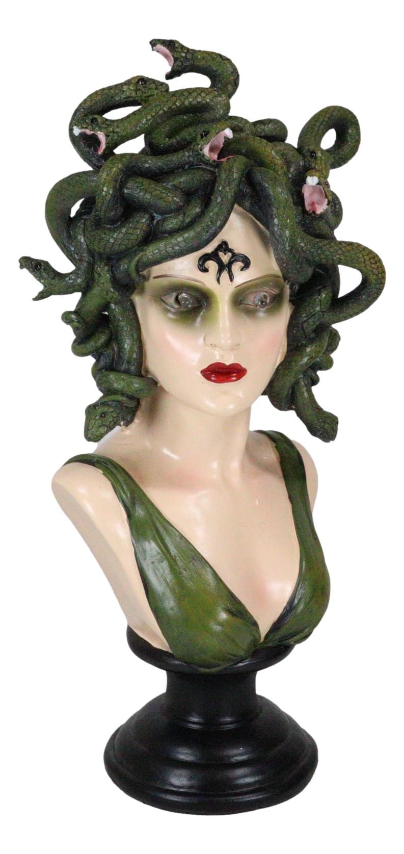 Greek Gorgon Sisters Goddess Medusa With Wild Snake Hair And LED Red Eyes Statue