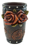 Rustic Western Faux Leather 3D Roses Tumbler Cup Soap Dish Toothbrush Holder Set