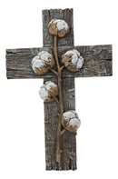 Rustic Farmhouse Cotton Stem And Bolls Crucifix Wall Cross In Rugged Wood Finish