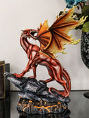 Ebros Large Red Magma Lava Smaug Dragon On Volcanic Rock Statue Fantasy Home Decor